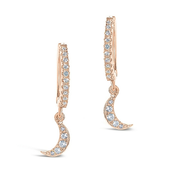 Sterling Forever Rose Gold 14k Vermeil CZ Crescent Micro Hoops - Picture 2 of 4